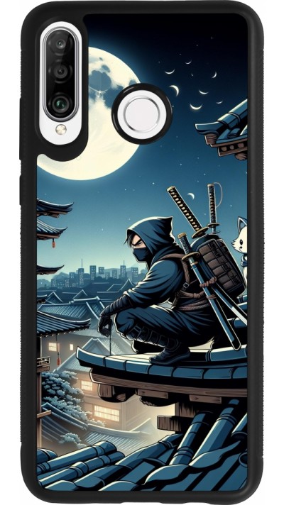 Coque Huawei P30 Lite - Silicone rigide noir Ninja sous la lune
