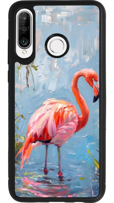 Coque Huawei P30 Lite - Silicone rigide noir Paint Flamingo