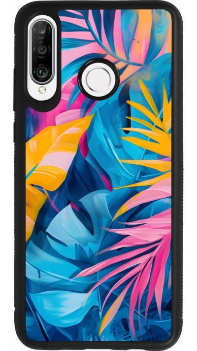 Coque Huawei P30 Lite - Silicone rigide noir Palms Blue