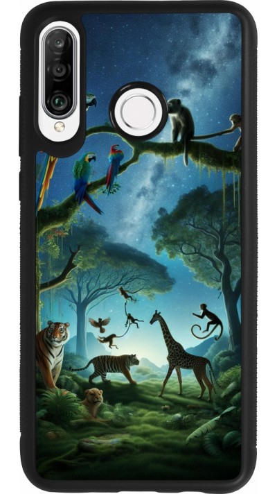 Coque Huawei P30 Lite - Silicone rigide noir Paradis des animaux exotiques