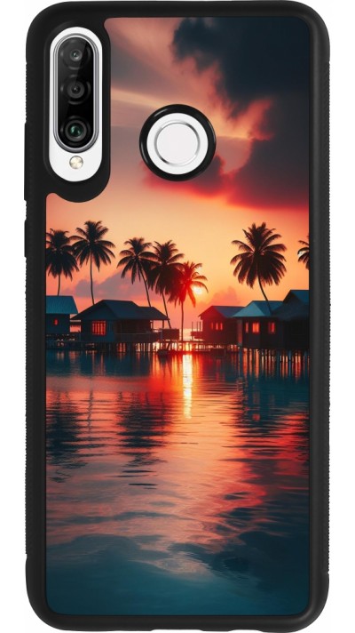 Coque Huawei P30 Lite - Silicone rigide noir Paradis Maldives