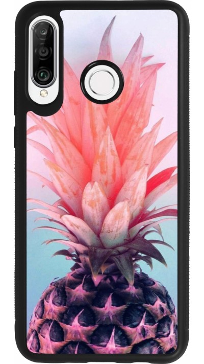 Coque Huawei P30 Lite - Silicone rigide noir Purple Pink Pineapple