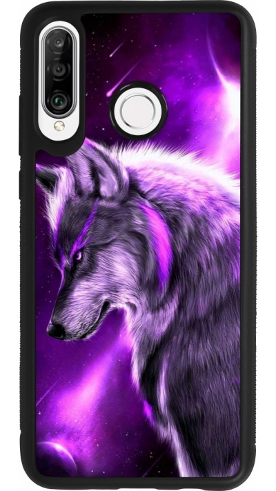 Coque Huawei P30 Lite - Silicone rigide noir Purple Sky Wolf