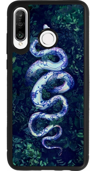 Coque Huawei P30 Lite - Silicone rigide noir Serpent Blue Anaconda