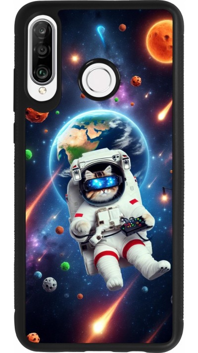 Huawei P30 Lite Case Hülle - Silikon schwarz VR SpaceCat Odyssee