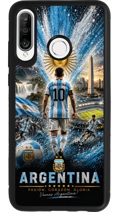 Coque Huawei P30 Lite - Silicone rigide noir Football Argentine splash 2026