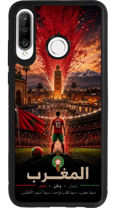 Coque Huawei P30 Lite - Silicone rigide noir Football Maroc splash 2026