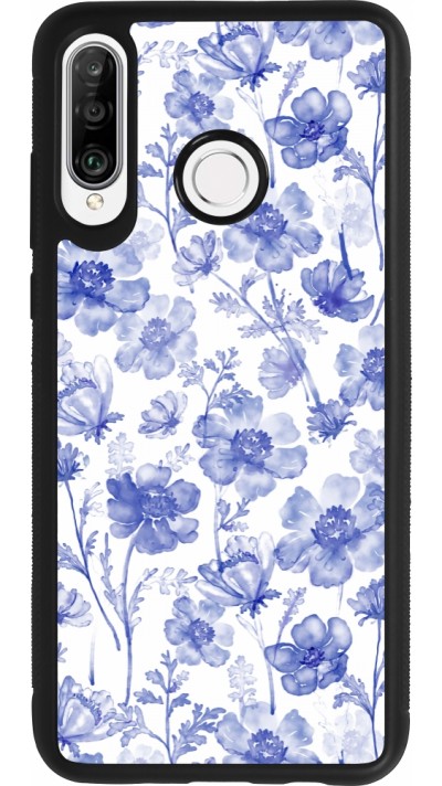 Coque Huawei P30 Lite - Silicone rigide noir Spring 23 watercolor blue flowers