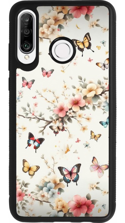 Coque Huawei P30 Lite - Silicone rigide noir Spring 25 Papillons Légers