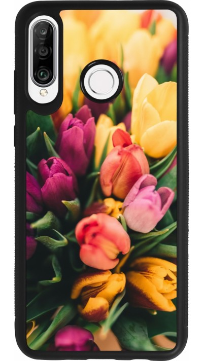 Huawei P30 Lite Case Hülle - Silikon schwarz Bouquet of tulips Spring 2026