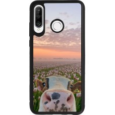 Huawei P30 Lite Case Hülle - Silikon schwarz Cow with tulips Spring 2026