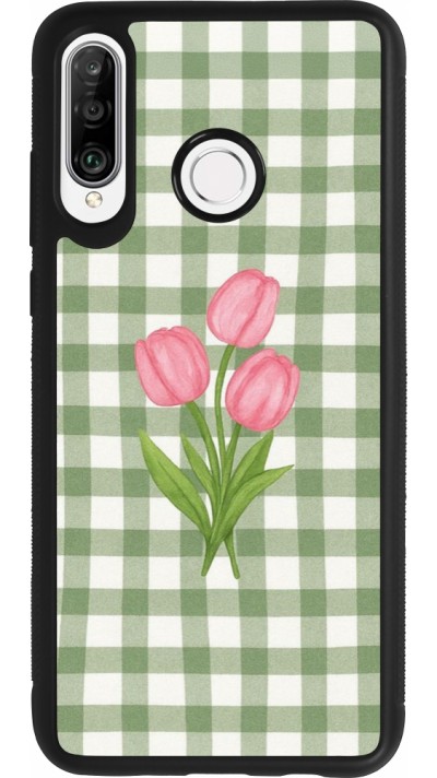 Huawei P30 Lite Case Hülle - Silikon schwarz Green vichy tulips Spring 2026
