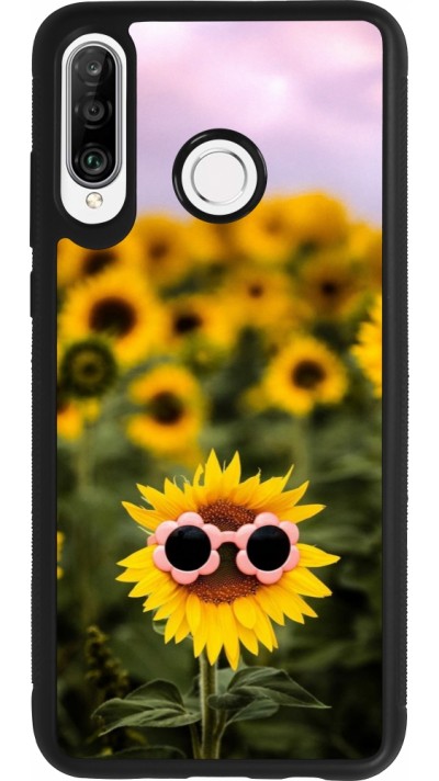 Huawei P30 Lite Case Hülle - Silikon schwarz Sunflower with glasses Spring 2026