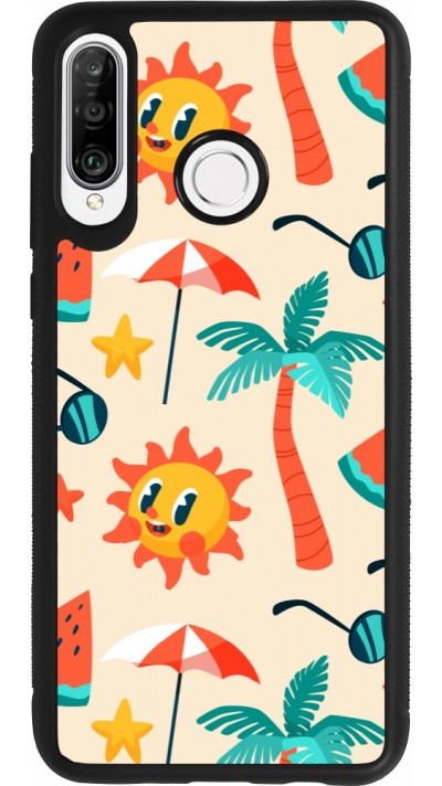 Coque Huawei P30 Lite - Silicone rigide noir Summer 2025 Pattern soleil