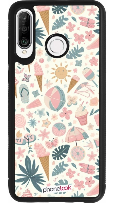 Coque Huawei P30 Lite - Silicone rigide noir Summer Pink Pattern