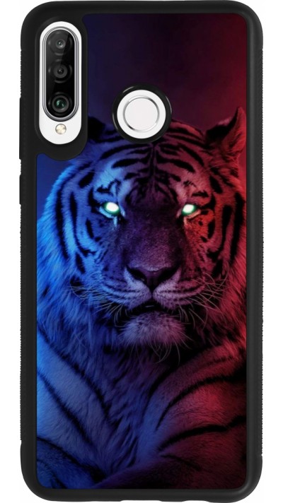 Coque Huawei P30 Lite - Silicone rigide noir Tiger Blue Red