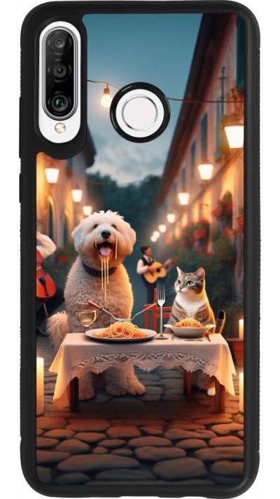 Coque Huawei P30 Lite - Silicone rigide noir Valentine 2024 Dog & Cat Candlelight