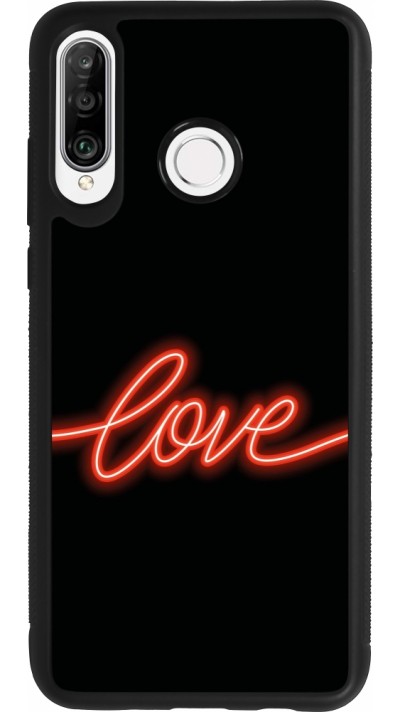 Huawei P30 Lite Case Hülle - Silikon schwarz Valentine 2023 neon love
