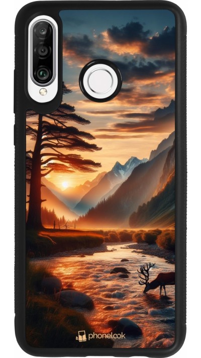 Coque Huawei P30 Lite - Silicone rigide noir Valley Sunset Deer Tree