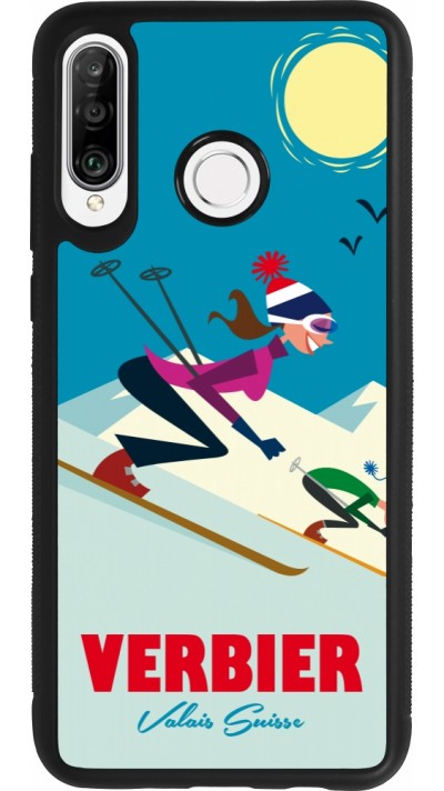 Huawei P30 Lite Case Hülle - Silikon schwarz Verbier Ski Downhill