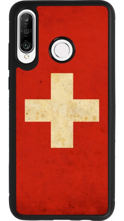 Huawei P30 Lite Case Hülle - Silikon schwarz Vintage Flag SWISS