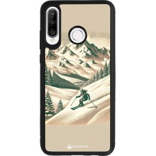 Coque Huawei P30 Lite - Silicone rigide noir Vintage Ski Mountain