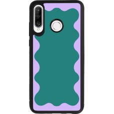 Coque Huawei P30 Lite - Silicone rigide noir Wavy Rectangle Green Purple