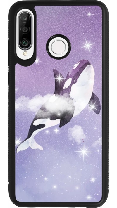 Huawei P30 Lite Case Hülle - Silikon schwarz Whale in sparking stars