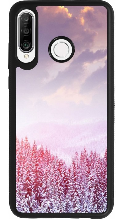 Huawei P30 Lite Case Hülle - Silikon schwarz Winter 22 Pink Forest