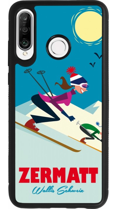 Huawei P30 Lite Case Hülle - Silikon schwarz Zermatt Ski Downhill