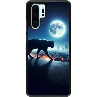 Huawei P30 Pro Case Hülle - Schwarze Katze unter dem Vollmond