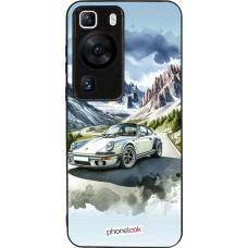 Huawei P60 Case Hülle - Silikon schwarz Porsche 911 Berg Aquarell