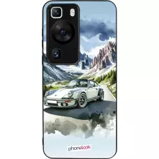 Coque Huawei P60 - Silicone rigide noir Porsche 911 Mountain Watercolor