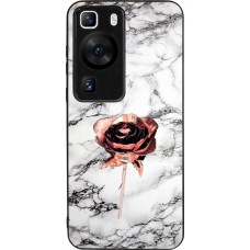 Huawei P60 Case Hülle - Silikon schwarz Marble Rose Gold