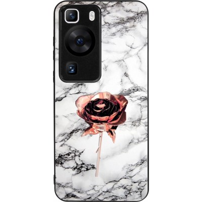 Huawei P60 Case Hülle - Silikon schwarz Marble Rose Gold