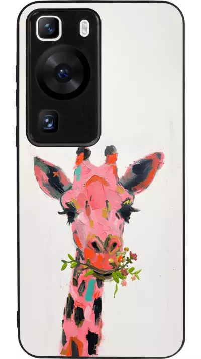 Coque Huawei P60 - Silicone rigide noir Pink Girafe Paint