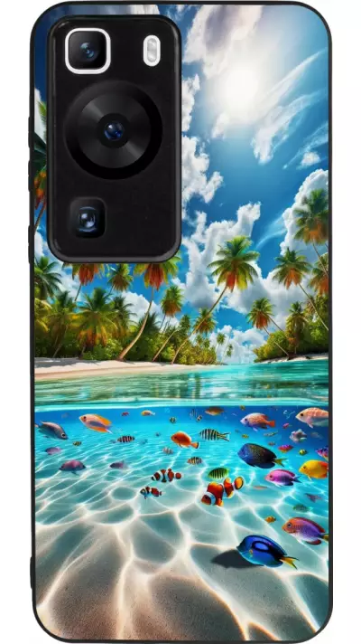 Coque Huawei P60 - Silicone rigide noir Plage Paradis