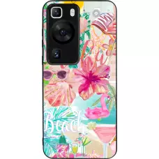 Coque Huawei P60 - Silicone rigide noir Preppy Collage Aloha