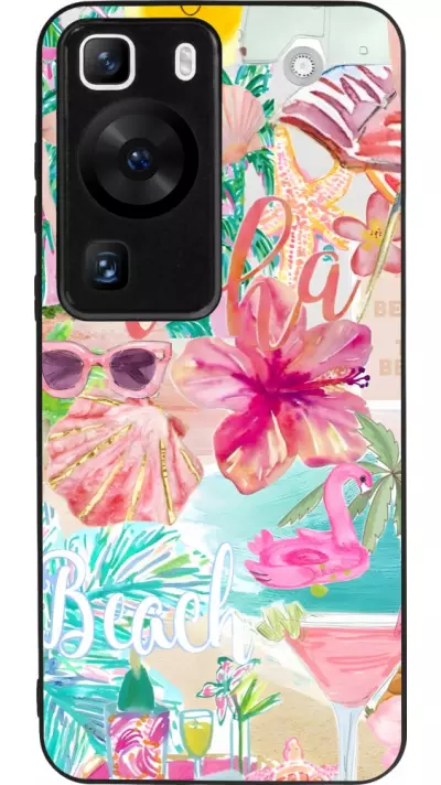 Coque Huawei P60 - Silicone rigide noir Preppy Collage Aloha