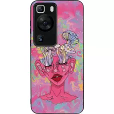 Coque Huawei P60 - Silicone rigide noir Psychedelic pink mushroom