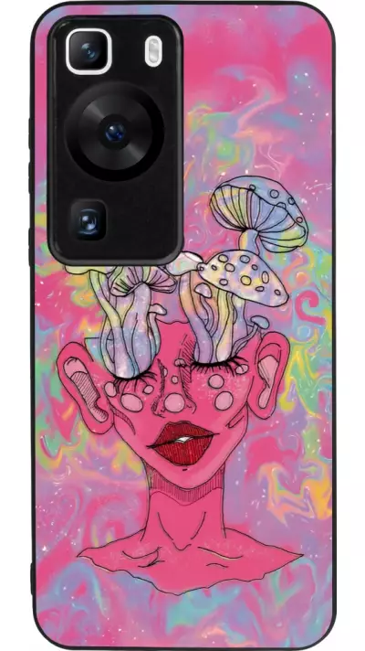 Coque Huawei P60 - Silicone rigide noir Psychedelic pink mushroom