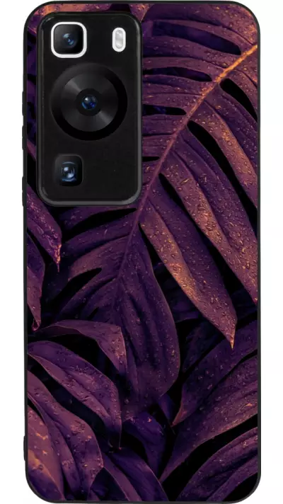 Coque Huawei P60 - Silicone rigide noir Purple Light Leaves