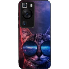 Huawei P60 Case Hülle - Silikon schwarz Red Blue Cat Glasses