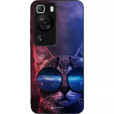 Coque Huawei P60 - Silicone rigide noir Red Blue Cat Glasses