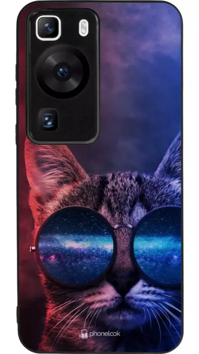 Coque Huawei P60 - Silicone rigide noir Red Blue Cat Glasses