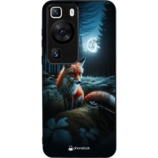 Huawei P60 Case Hülle - Silikon schwarz Fuchs Mond Wald
