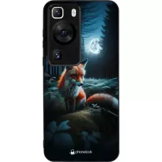 Coque Huawei P60 - Silicone rigide noir Renard lune forêt