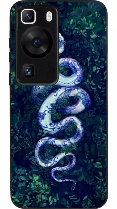 Coque Huawei P60 - Silicone rigide noir Serpent Blue Anaconda