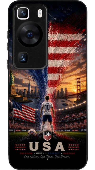 Coque Huawei P60 - Silicone rigide noir Football États-Unis splash 2026