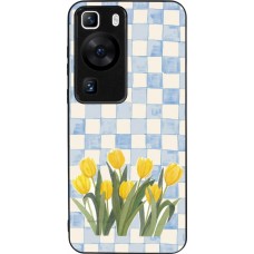 Huawei P60 Case Hülle - Silikon schwarz Blue vichy tulips Spring 2026